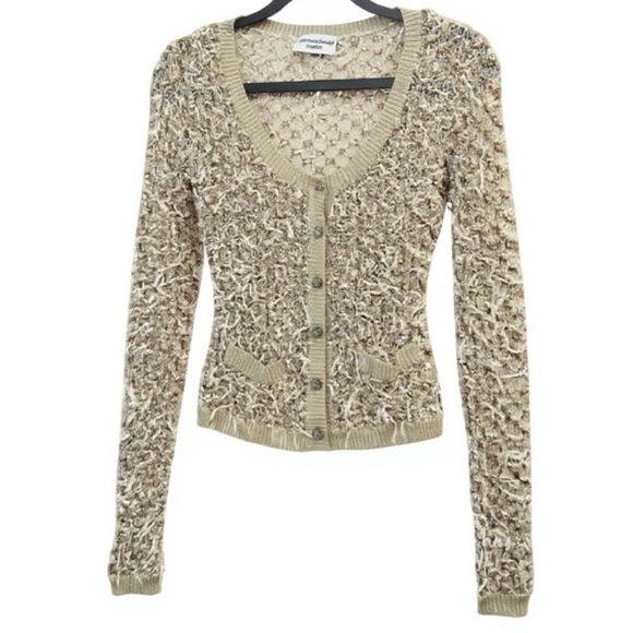 JULIEN MACDONALD ivory and gold ribbon knit cardigan - Picture 1 of 8